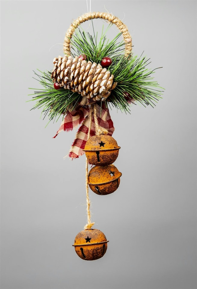 image 1 of Christmas hanging decoration 27 CM Rustic Red rusty bells