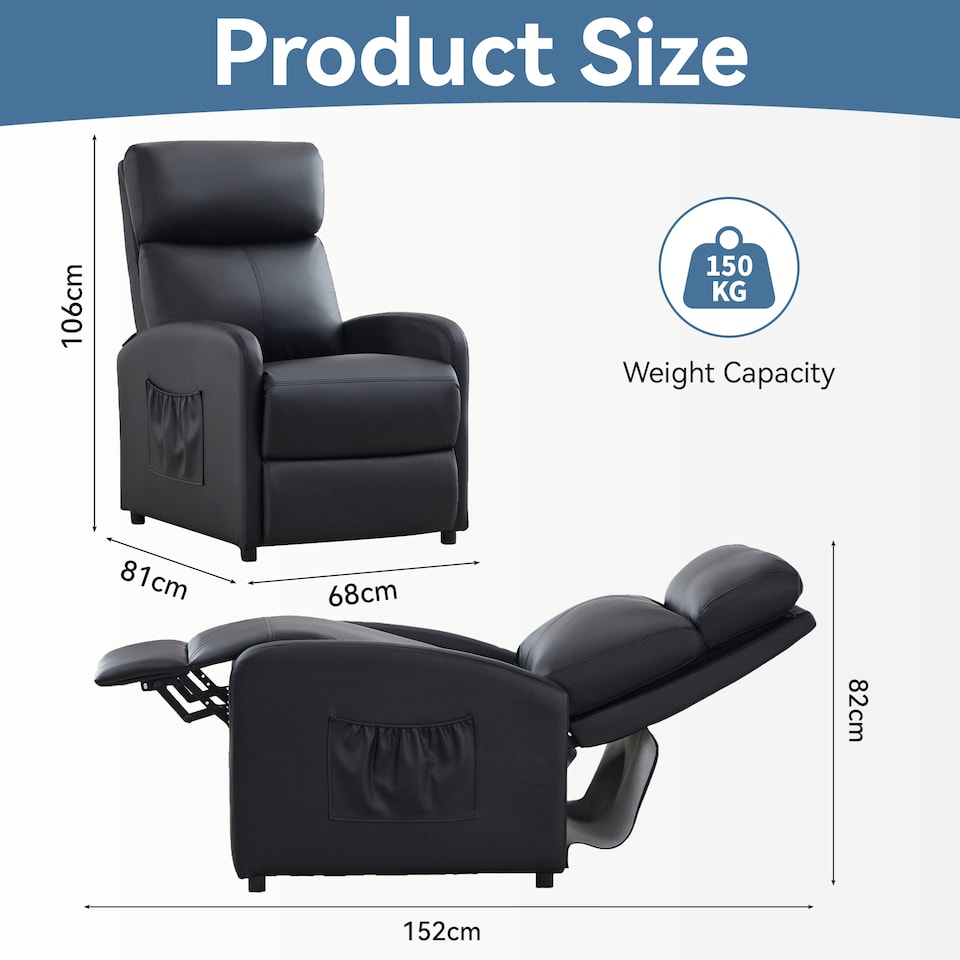 image 1 of MCC Direct Push Back Chair Faux Leather Reclining Pushback Armchair Sofa