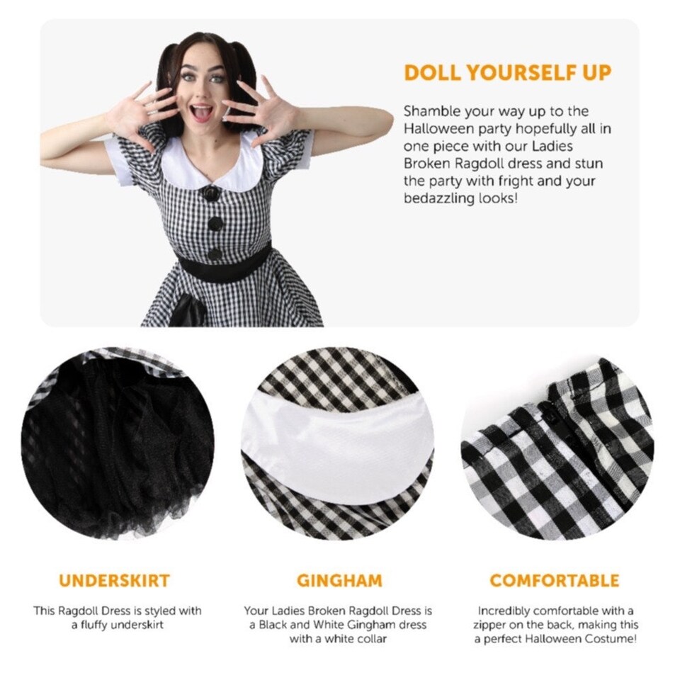 image 1 of Creepy Doll Costume | Black | XL