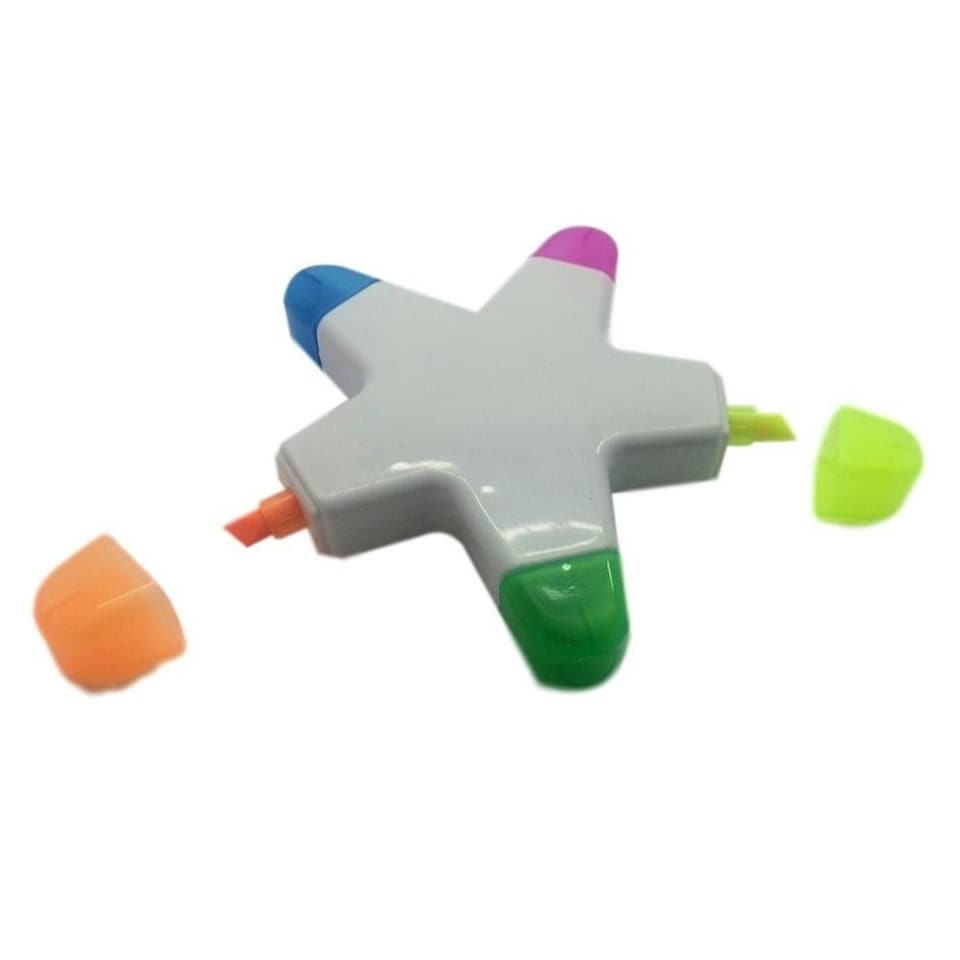 image 1 of 5 in 1 Highlighter Pen - Starfish Design - Yellow, Blue, Green, Orange, Pink