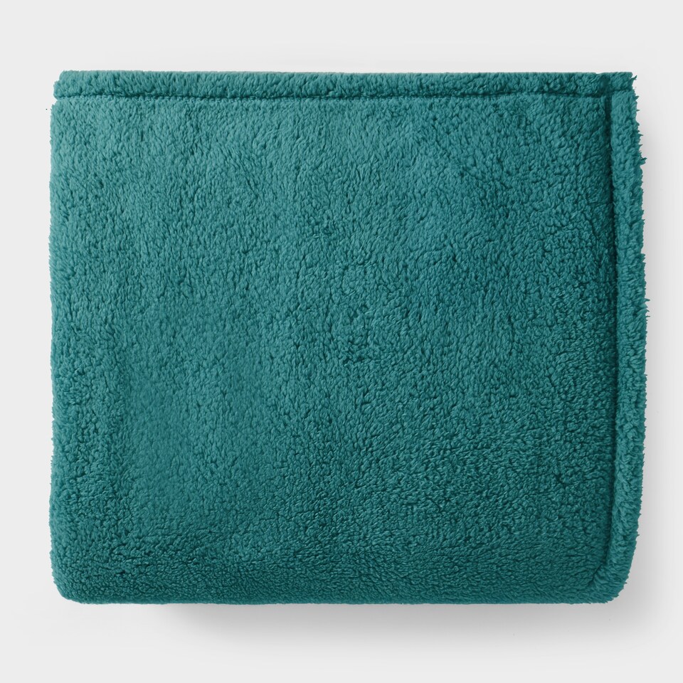 image 1 of OHS Teddy Fleece Soft Warm Plush Cosy Plain Dyed Throw Over Bed Blanket, 200x240cm Green | Teal
