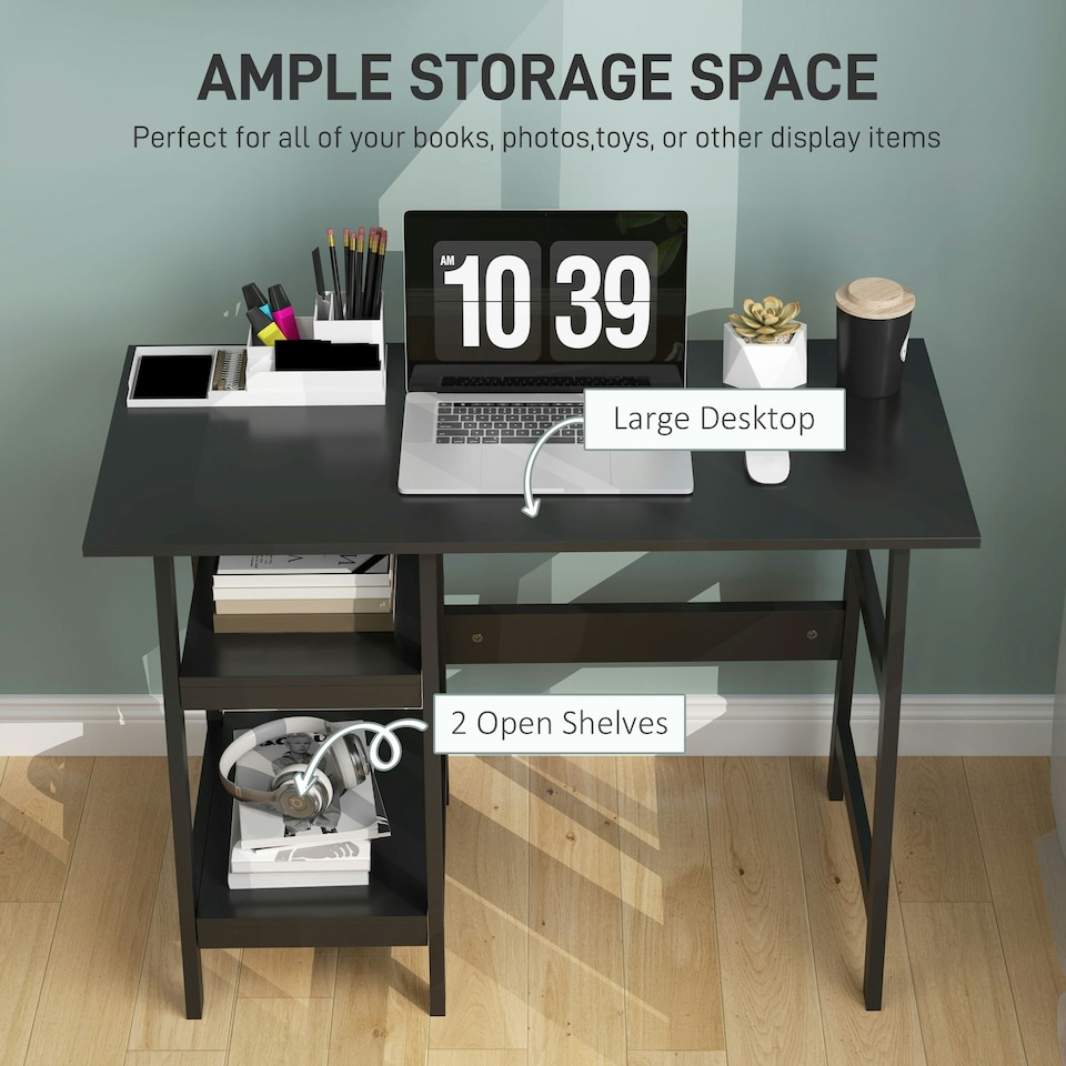 image 1 of HOMCOM Computer Writing Desk w/ Shelf PC Workstation for Home Office Black