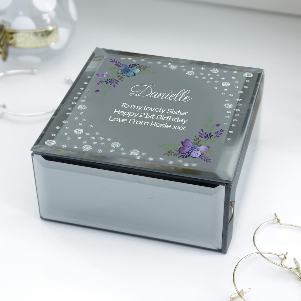image 1 of Personalised Butterfly Diamante Glass Trinket Box