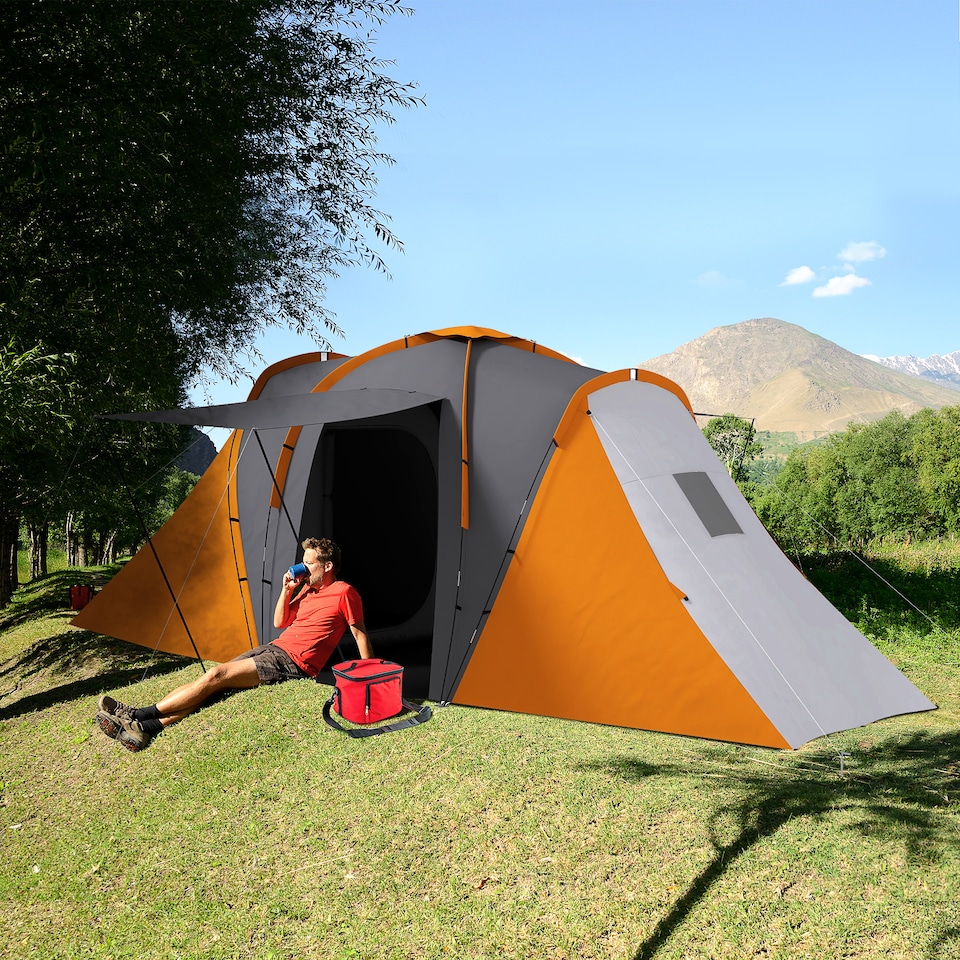 image 1 of Outsunny 4-6 Man Camping Tent with 2 Bedroom and Living Area