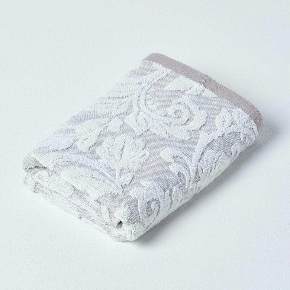 Homescapes Damask Turkish Cotton 600 GSM Hand Towel - Beige | Cream | Hand towel