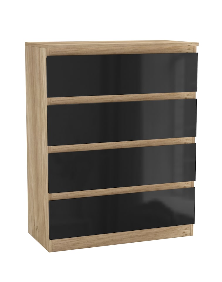 image 1 of Gloss 4 Drawer Chest No Handle Storage Cabinet | Brown | Gloss Black Drawer | One Size | 1