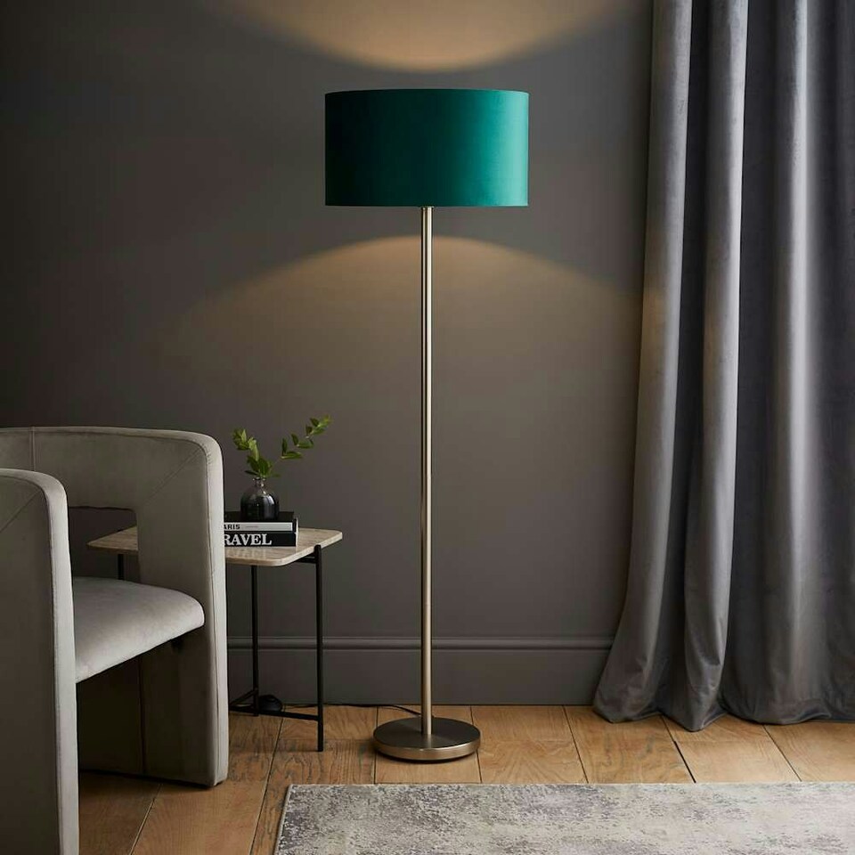 image 1 of ValueLights Charlie Chrome Stem Floor Lamp Green Drum Shade Green