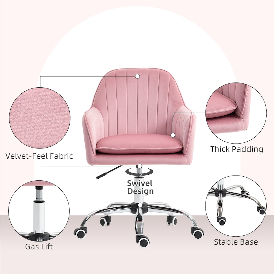 image 1 of HOMCOM Office Chair, Swivel Desk Chair w/ Adjustable Height, Dark Pink | Pink