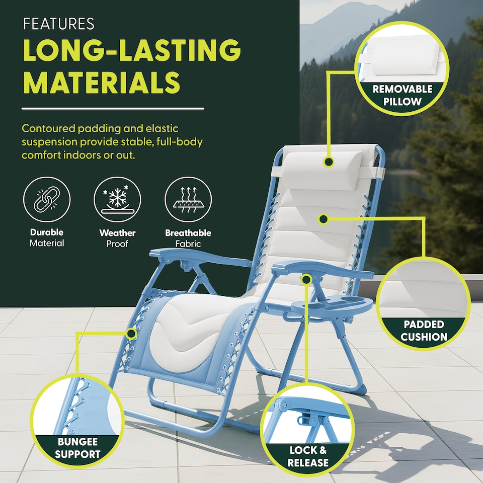 image 1 of Keplin Colour Block Padded Zero Gravity Chairs Set of 2 Folding Garden Recliners
