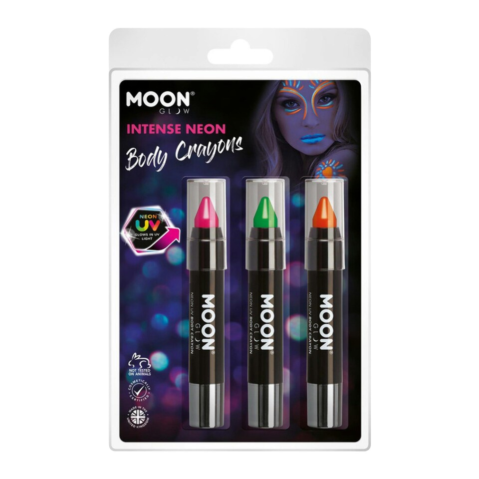 Moon Glow Intense Neon UV Body Crayons - Pink/Orange/Green - One Size