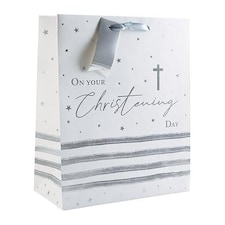 Christening White Kraft Large Gift Bag 33cm | White | 1