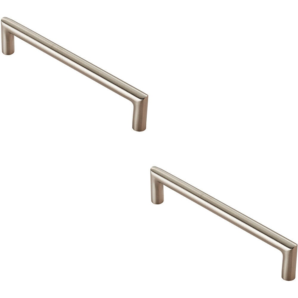 Loops 2x Mitred Round Bar Pull Handle 138 x 10mm 128mm Fixing Centres Satin Steel in Metallics