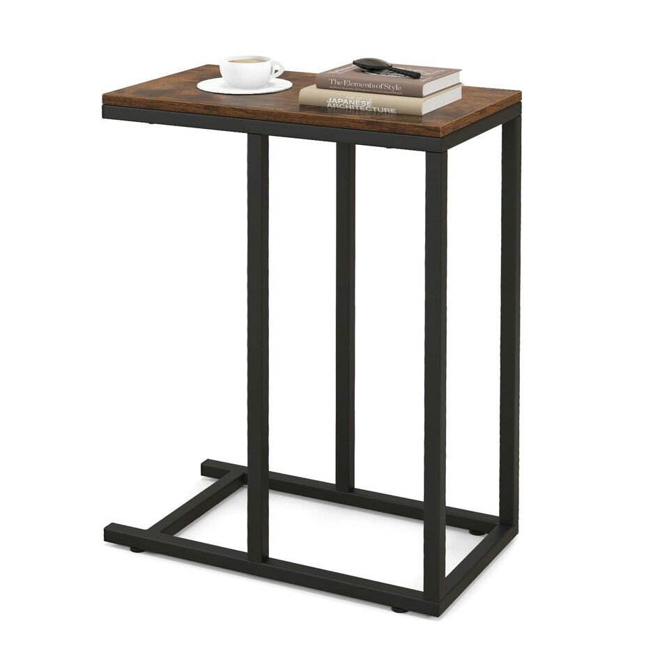 image 1 of COSTWAY C-Shaped End Table Sofa Side Table Coffee | Brown