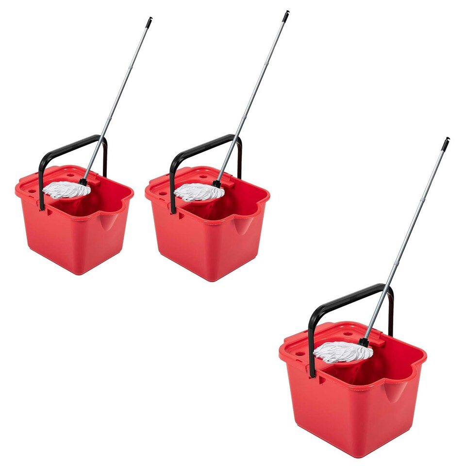 image 1 of 1 x Red 12L Cotton Mop Bucket Set Complete With Pouring Lip Ideal For Mopping All Kinds Of Hard Floors