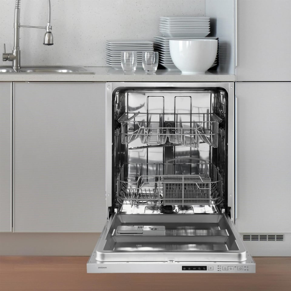 image 1 of Statesman BDW6014 Integrated 14 Place Dishwasher with Removable Cutlery Basket, 3/6/9 Hour Timer, 60cm Wide, White