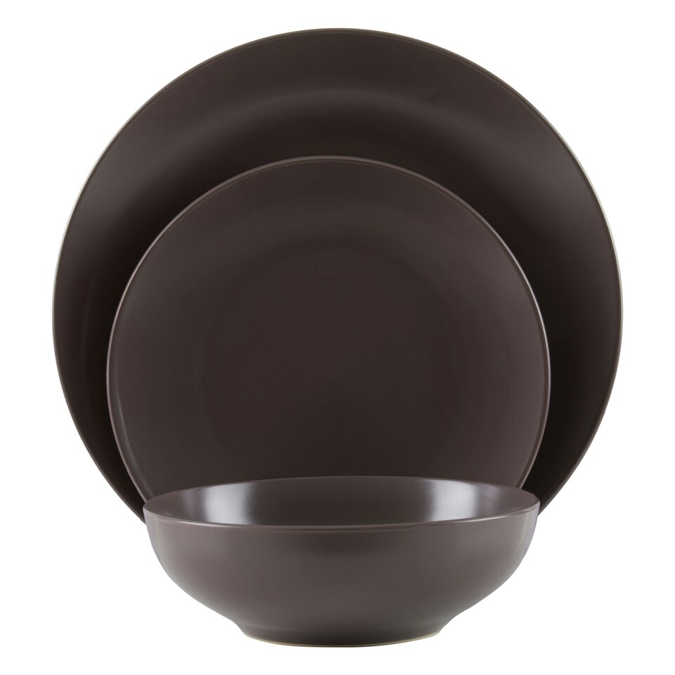 image 1 of Interiors By Premier Scratch-Resistant 12 Piece Brown Dinner Set,Simple Plates & Bowls Set For Daily Use,Stoneware Crockery Set