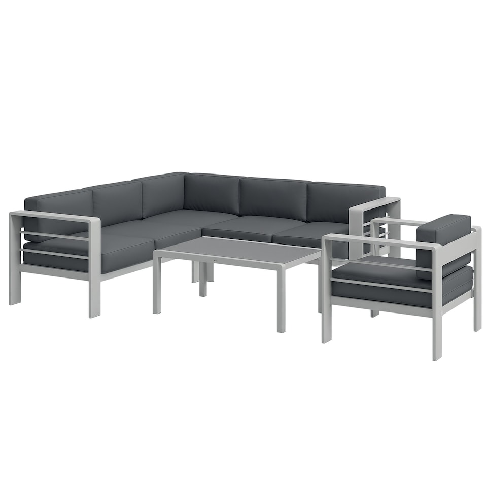 image 1 of Outsunny 5 PCs Garden Sofa Set w/ Cushions, Aluminium Furniture Sets, Grey