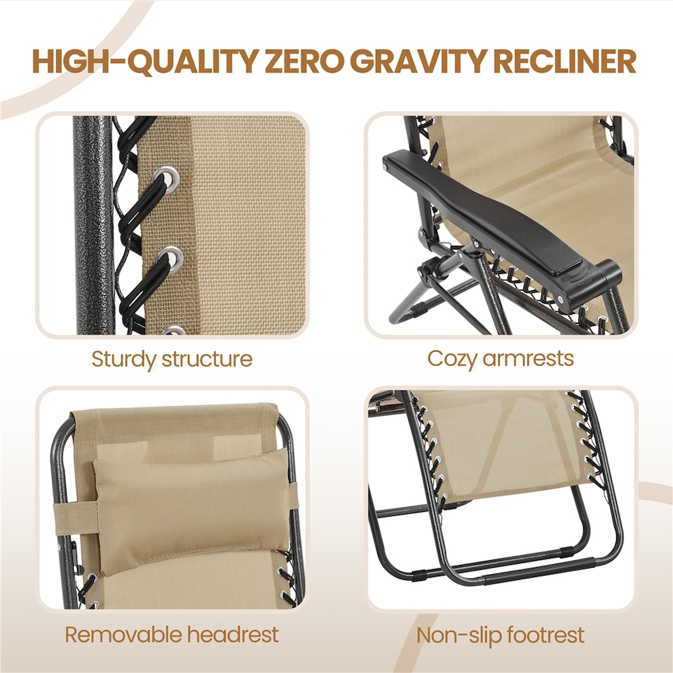 image 1 of Yaheetech 2PCS 63 cm W Zero Gravity Recliners-Beige | Cream | Beige | One Size