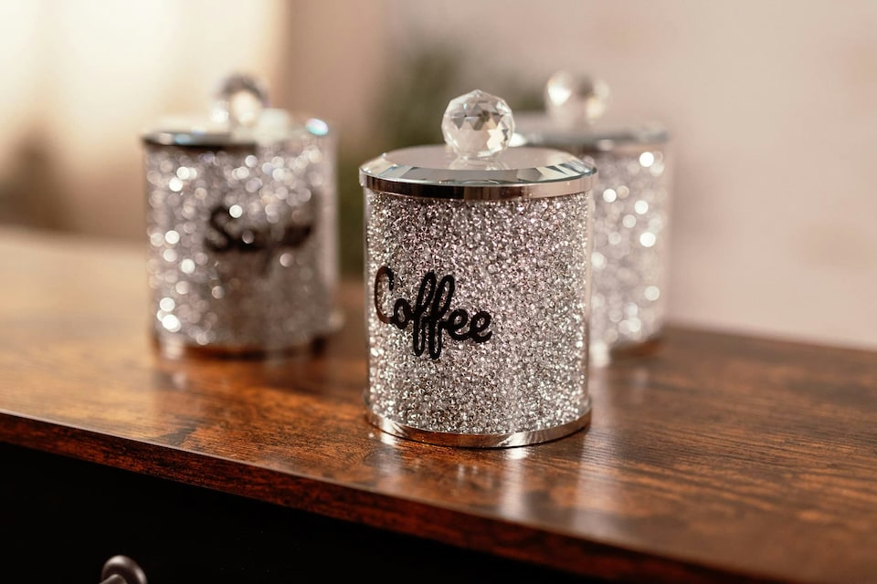 image 1 of Marco Paul Stylish Set of 3 Crushed Diamond Mirror Crystal Filled Canister