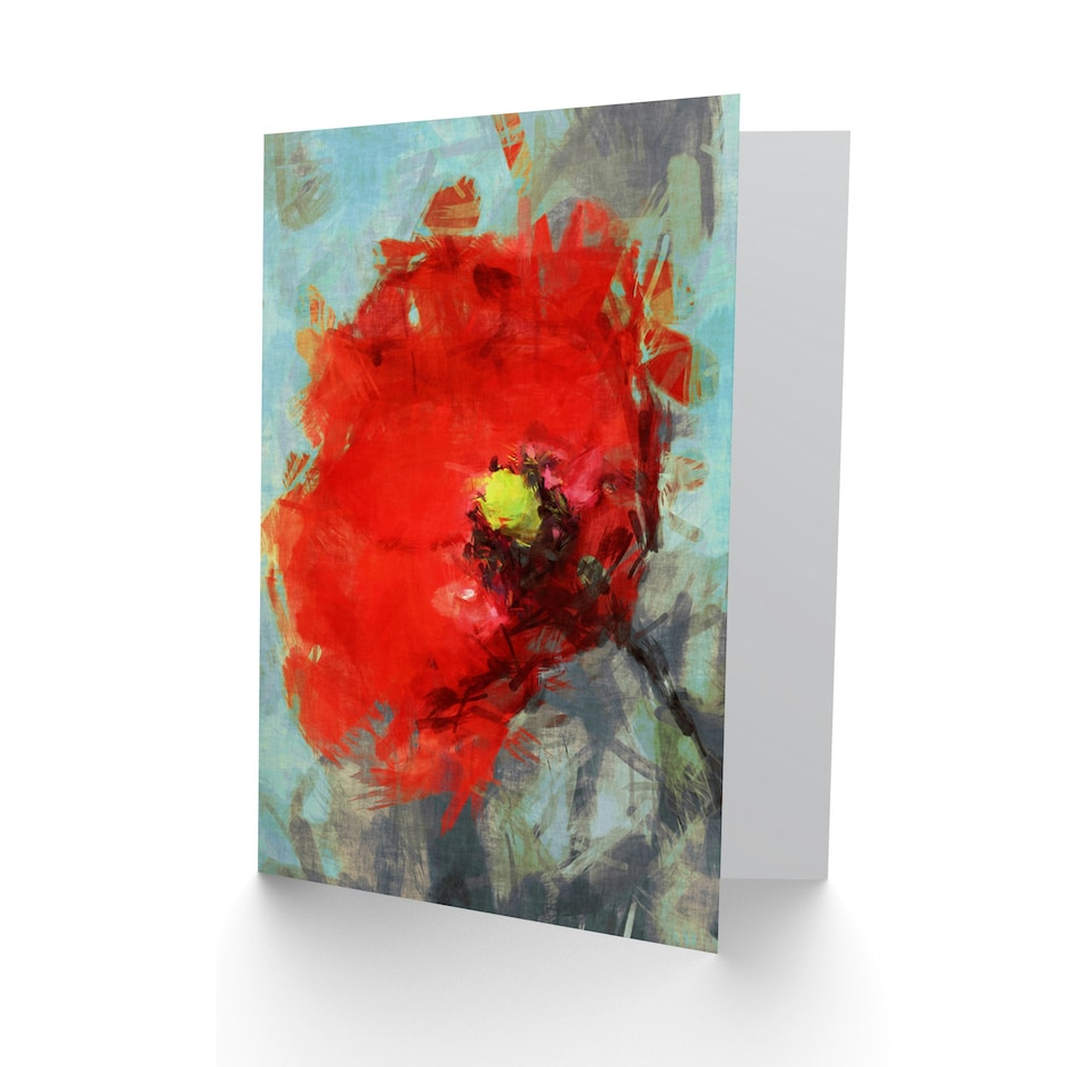 image 1 of Bright Red Poppy Flower Bloom Abstract Painting Floral Greeting Card