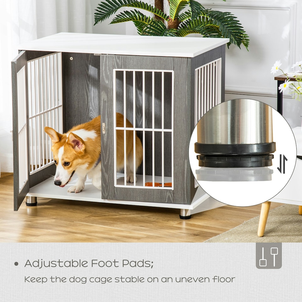 image 1 of PawHut Modern Dog Crate Pet Kennel Cage w/ Lockable Door - Grey & White