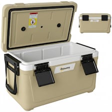 Outsunny 42.6L Insulated Cool Box, Portable Ice Cooler with Handle | Brown | Khaki | 66.6 x 38.5 x 40 cm