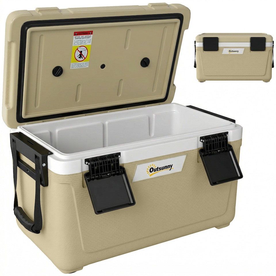 image 1 of Outsunny 42.6L Insulated Cool Box, Portable Ice Cooler with Handle | Brown | Khaki | 66.6 x 38.5 x 40 cm