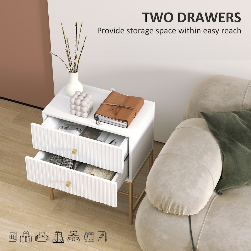 image 1 of HOMCOM Modern Bedside Table with 2 Drawers for Bedroom, White Black