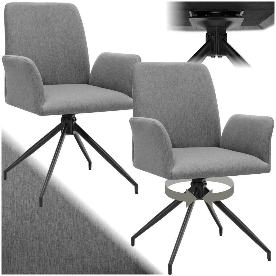 image 1 of Swivel Chair Daya - upholstered, robust fabric, 55.5 x 58 x 87 cm - Set of 2 Grey | Anthracite
