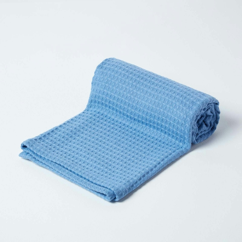 image 1 of Homescapes Organic Cotton Waffle Baby Blanket Blue - 90 x 112 cm