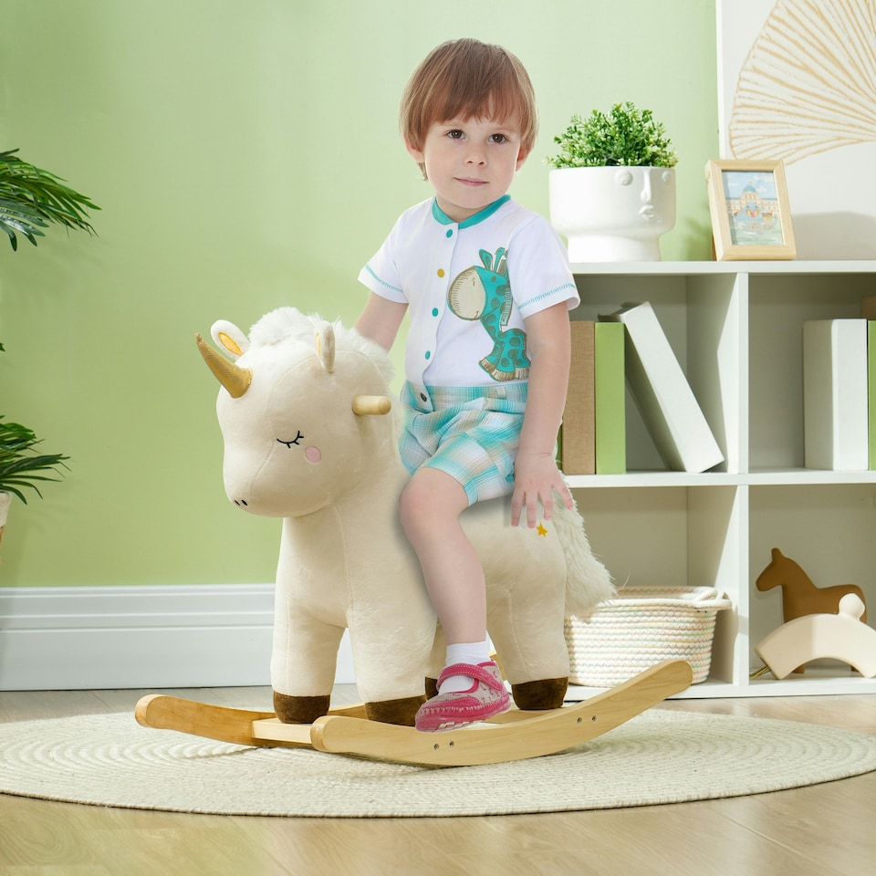 image 1 of AIYAPLAY Rocking Horse with Unicorn Design, Sounds for Ages 2-4 Years, White