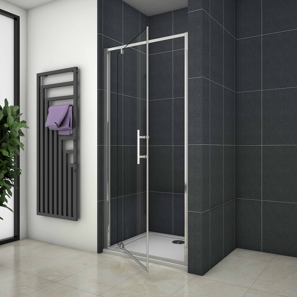 image 1 of Aica Bathrooms 700x1850mm Chrome Frame Pivot Door Shower Enclosure Glass Screen Cubicle | Chrome