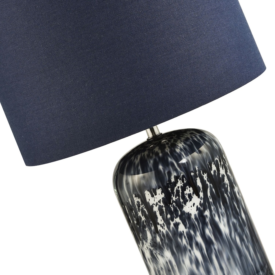 image 1 of Modern Navy Blue and Smoked Grey Marble Snowflake Glass Table Lamp with Shade | Blue | Midnight Blue | 1
