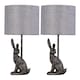image 1 of Set of 2 Henrietta - Antique Gold Rabbit Table Lamps Grey Linen Shade | Gold | Antique gold resin and grey linen | 2