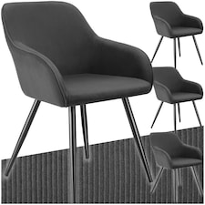 Dining Chair Marilyn - corduroy look, upholstered, armchair, continuous backrest - Set of 4 Grey | Anthracite/Black