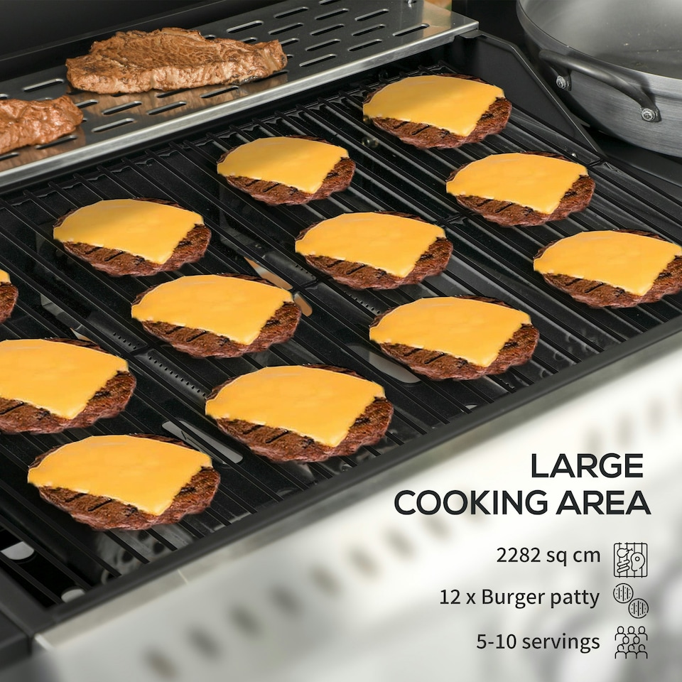 image 1 of Outsunny 3+1 Burner Propane Gas Barbecue Grill with Thermometer, Bottle Opener