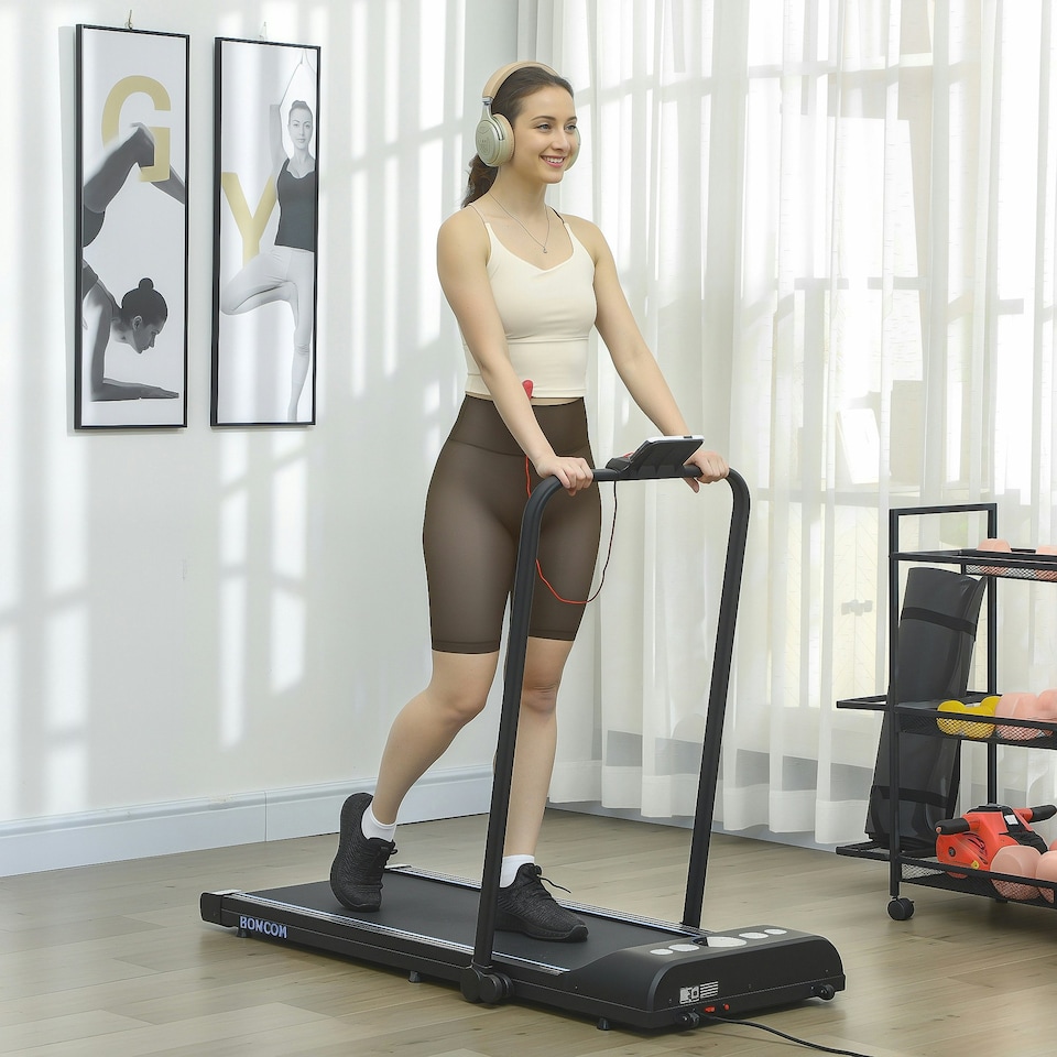 image 1 of HOMCOM Foldable Walking Treadmill w/ LED Display, Blue