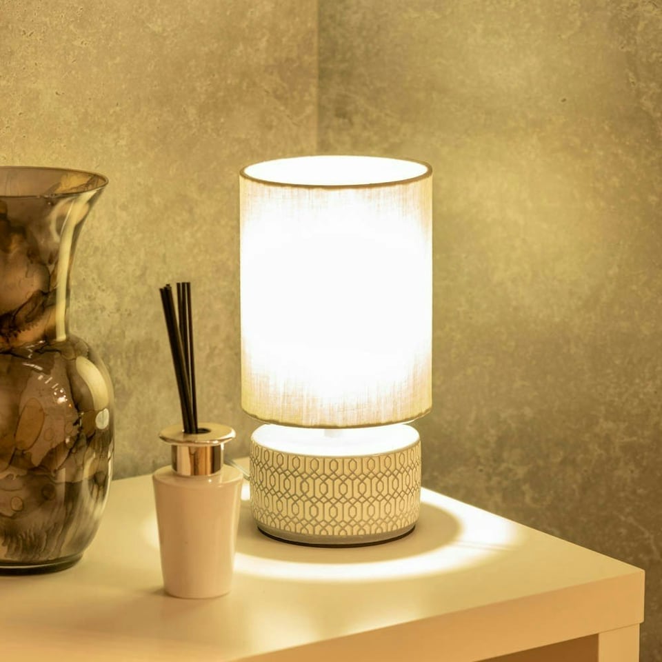image 1 of ValueLights Kaia Grey Ceramic Table Lamp with Grey Lamp Shade