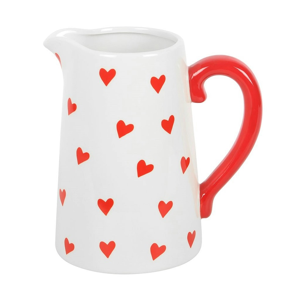 image 1 of Something Different Heart Ceramic Flower Jug - White/Red - One Size