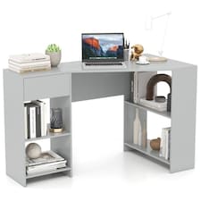 COSTWAY L-Shaped Computer Desk with Storage Grey Grey