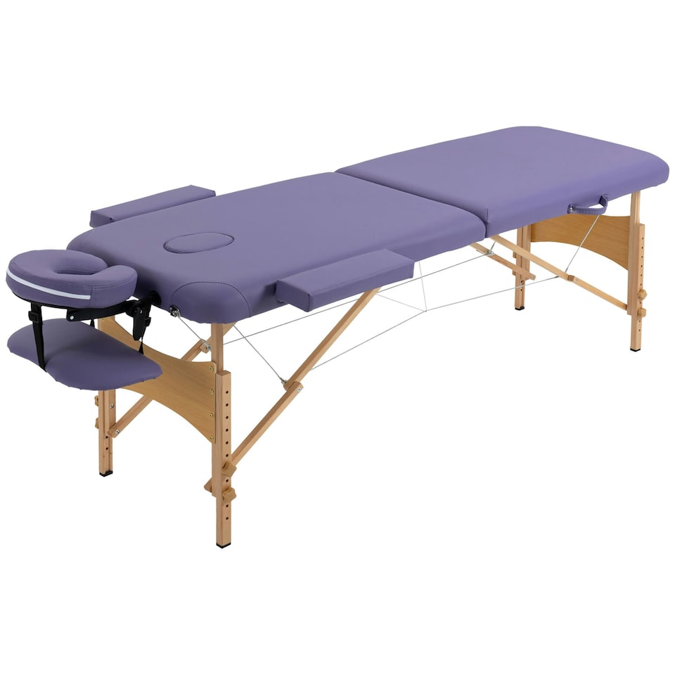 image 1 of HOMCOM Wooden Folding Massage Table w/ 2 Sections, Bag, Purple