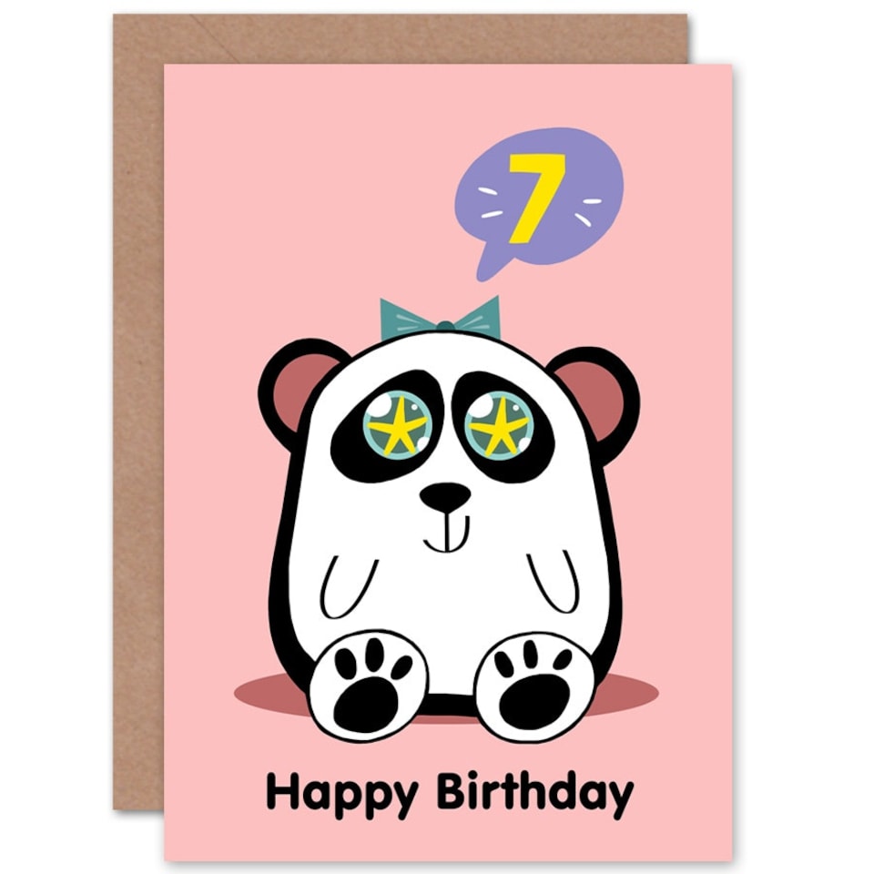 image 1 of Kawaii Cartoon Star Panda Girl Age 7 Years Old Kids 7th Birthday Card