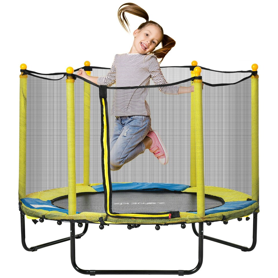image 1 of HOMCOM 4.6FT Kids Trampoline w/ Enclosure, for Kids 3-10 Years - Yellow