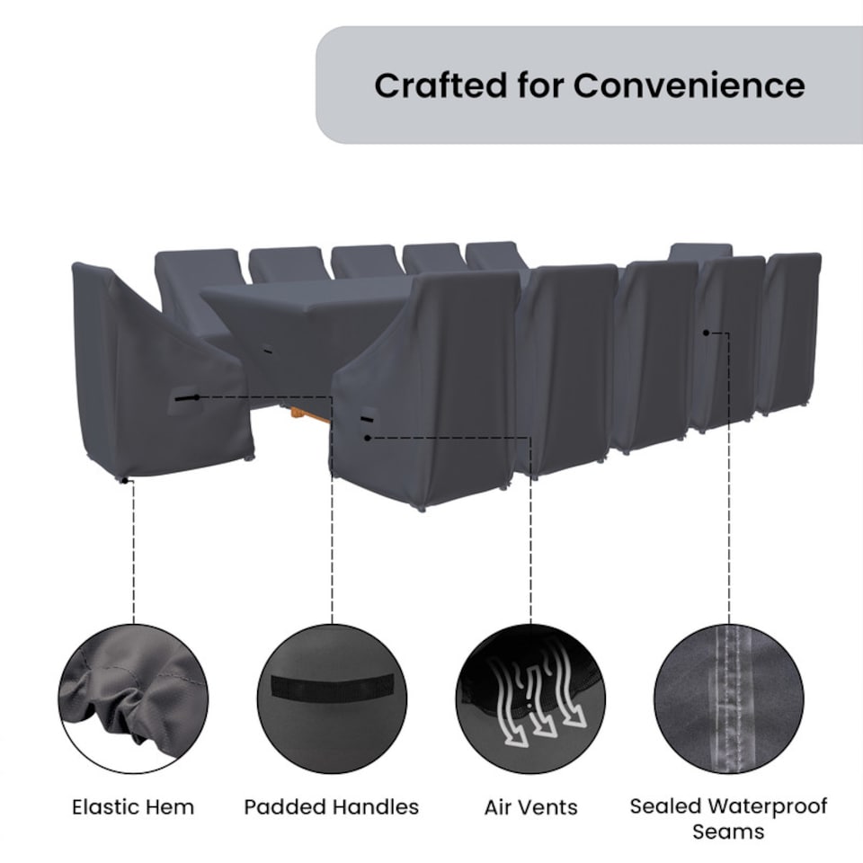 image 1 of Covers and all Anautica 12-Person Outdoor Dining Set Covers Water-Repellent UV-Resistant Polyester with Tie-Downs, 26 W x 21 D x 36.5 H x 21 H