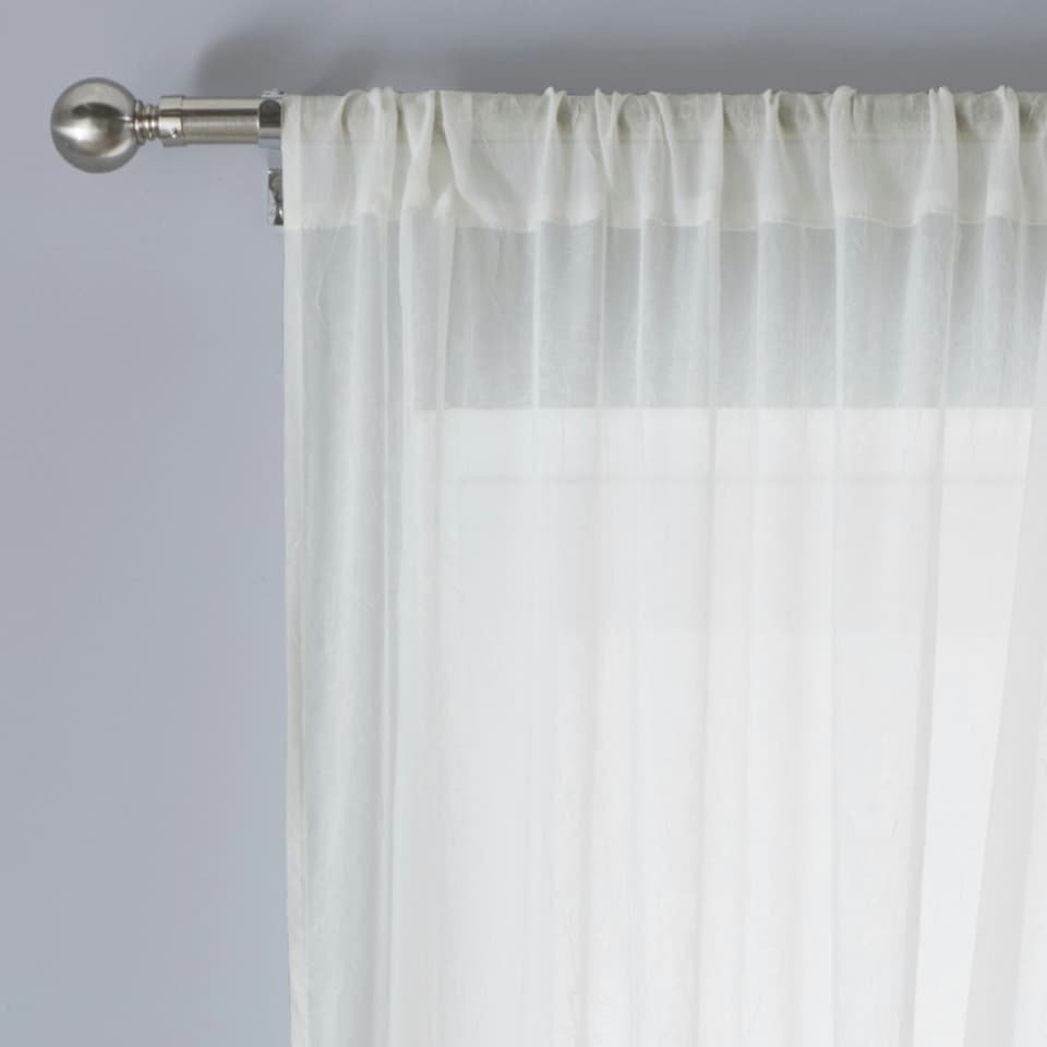 image 1 of Pair of Windsor Cream Macrame Trim Reversible Voile Panels 122 cm (48 inch) Rod Pocket Panels for Bedroom and Living Room with Matching Tie Backs
