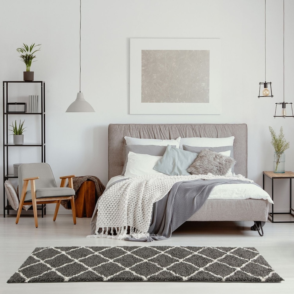 image 1 of The Rugs Moroccan Collection Soft High Pile Shaggy Lattice Floor Rugs and Runners Living Room