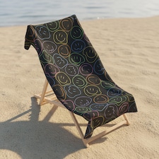 OHS Print Beach Towel Bath Travel Quick Dry Microfibre Absorbent | Black | Smiley Faces | One size