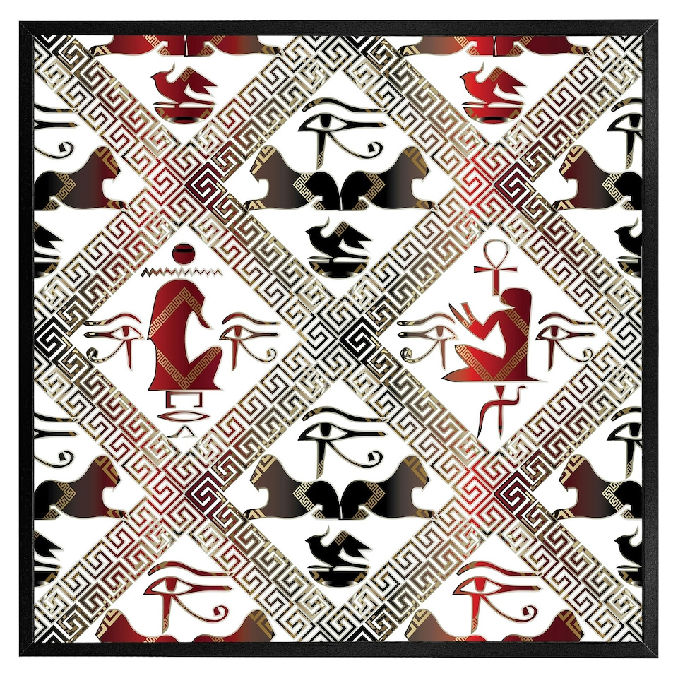image 1 of Egyptian hieroglyphs in red & black (Picture Frame) Black | XL