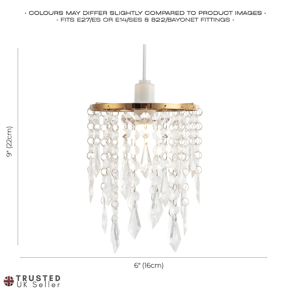 image 1 of Modern Waterfall Design Gold Pendant Shade with Clear Acrylic Droplets and Beads | Gold