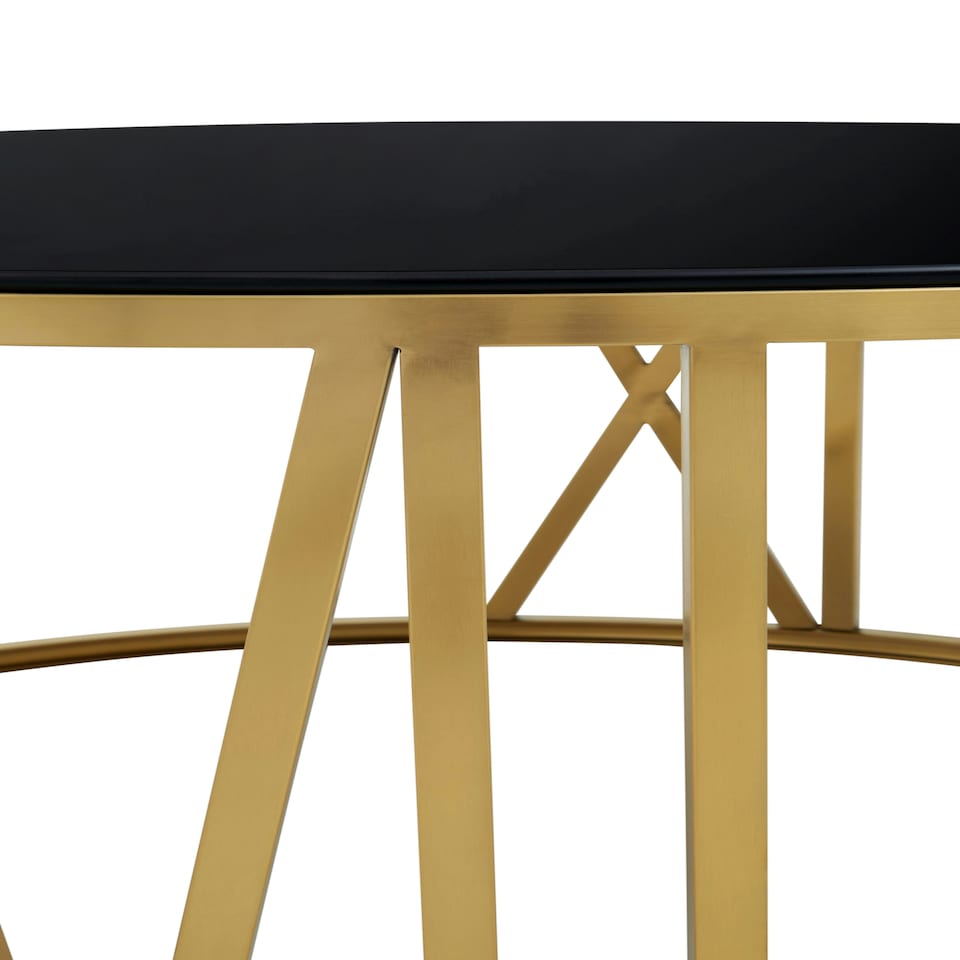 image 1 of Interiors by Premier Round Coffee Table with Gold Frame and Black Glass Gold